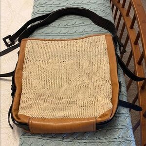 Anthropologie Leather-Trim Woven Crossbody Bag -Holding Horses